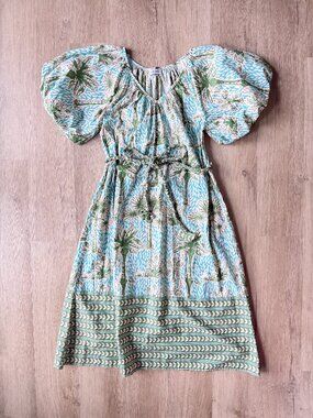 Olivia James The Label Penny Island Palm Patterned Midi Dress LARGE